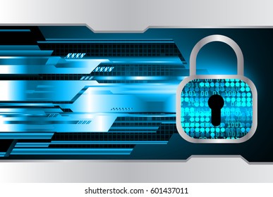 Safety concept, Closed Padlock on digital, cyber security, Blue abstract hi speed internet technology background illustration. key