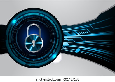 Safety concept, Closed Padlock on digital, cyber security, Blue abstract hi speed internet technology background illustration. key vector