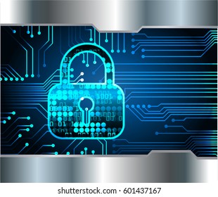 Safety concept, Closed Padlock on digital, cyber security, Blue abstract hi speed internet technology background illustration. key