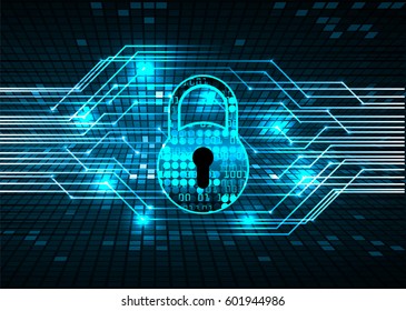 Safety concept, Closed Padlock on digital, cyber security, Blue abstract hi speed internet technology background illustration. key