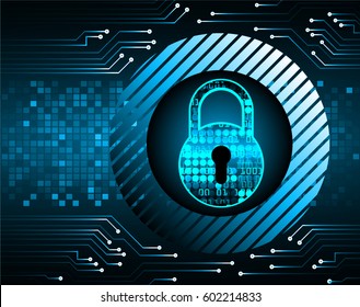Safety concept, Closed Padlock on digital background, cyber security, Blue abstract hi speed internet technology background illustration. key vector