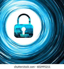 Safety concept, Closed Padlock on digital background, cyber security, Blue abstract hi speed internet technology background illustration. key