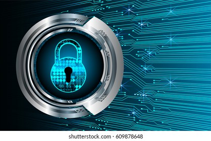 Safety concept, Closed Padlock on digital background, cyber security, Blue abstract hi speed internet technology background illustration. key