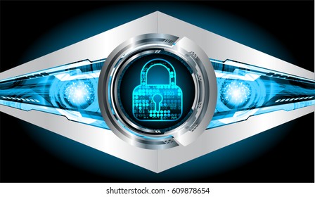 Safety concept, Closed Padlock on digital background, cyber security, Blue abstract hi speed internet technology background illustration. key