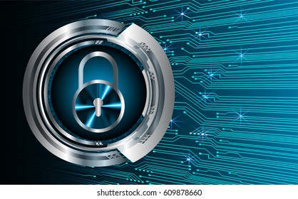 Safety concept, Closed Padlock on digital background, cyber security, Blue abstract hi speed internet technology background illustration. key