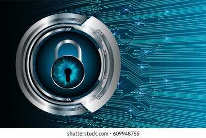 Safety concept, Closed Padlock on digital background, cyber security, Blue abstract hi speed internet technology background illustration. key