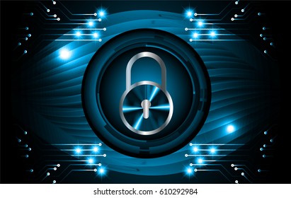 Safety concept, Closed Padlock on digital background, cyber security, Blue abstract hi speed internet technology background illustration. key