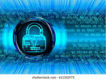 Safety concept, Closed Padlock on digital background, cyber security, Blue abstract hi speed internet technology background illustration. key