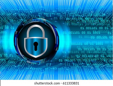 Safety concept, Closed Padlock on digital background, cyber security, Blue abstract hi speed internet technology background illustration. key