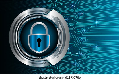 Safety concept, Closed Padlock on digital background, cyber security, Blue abstract hi speed internet technology background illustration. key