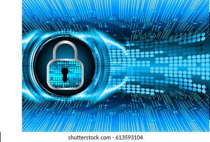 Safety concept, Closed Padlock on digital background, cyber security, Blue abstract hi speed internet technology background illustration. key