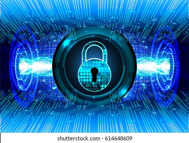 Safety concept, Closed Padlock on digital background, cyber security, Blue abstract hi speed internet technology background illustration. key