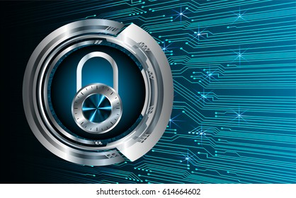 Safety concept, Closed Padlock on digital background, cyber security, Blue abstract hi speed internet technology background illustration. key