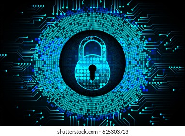 Safety concept, Closed Padlock on digital background, cyber security, Blue abstract hi speed internet technology background illustration. key