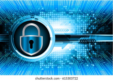 Safety concept, Closed Padlock on digital background, cyber security, Blue abstract hi speed internet technology background illustration. key