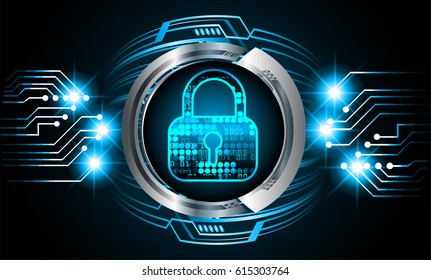 Safety concept, Closed Padlock on digital background, cyber security, Blue abstract hi speed internet technology background illustration. key