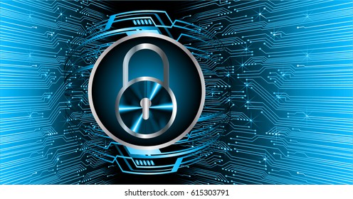 Safety concept, Closed Padlock on digital background, cyber security, Blue abstract hi speed internet technology background illustration. key