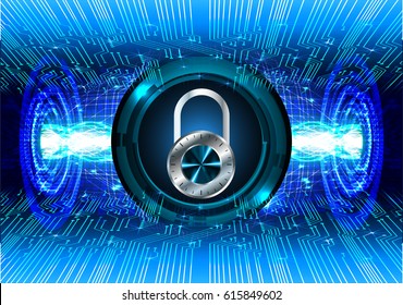Safety concept, Closed Padlock on digital background, cyber security, Blue abstract hi speed internet technology background illustration. key