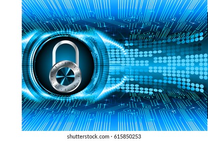 Safety concept, Closed Padlock on digital background, cyber security, Blue abstract hi speed internet technology background illustration. key