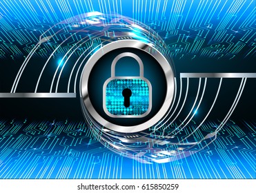 Safety concept, Closed Padlock on digital background, cyber security, Blue abstract hi speed internet technology background illustration. key