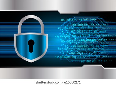 Safety concept, Closed Padlock on digital background, cyber security, Blue abstract hi speed internet technology background illustration. key