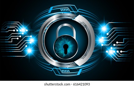 Safety concept, Closed Padlock on digital background, cyber security, Blue abstract hi speed internet technology background illustration. key