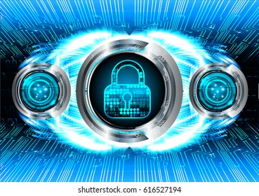 Safety concept, Closed Padlock on digital background, cyber security, Blue abstract hi speed internet technology background illustration. key