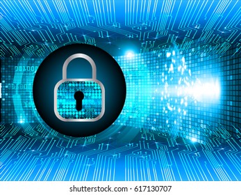 Safety concept, Closed Padlock on digital background, cyber security, Blue abstract hi speed internet technology background illustration. key
