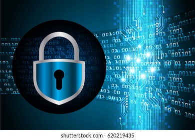 Safety concept, Closed Padlock on digital background, cyber security, Blue abstract hi speed internet technology background illustration. key