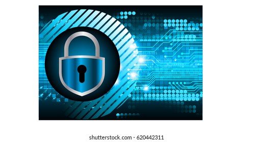 Safety concept, Closed Padlock on digital background, cyber security, Blue abstract hi speed internet technology background illustration. key