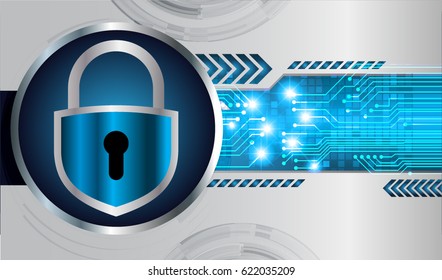 Safety concept, Closed Padlock on digital background, cyber security, Blue abstract hi speed internet technology background illustration. key