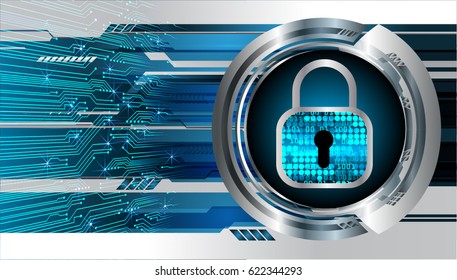 Safety concept, Closed Padlock on digital background, cyber security, Blue abstract hi speed internet technology background illustration. key