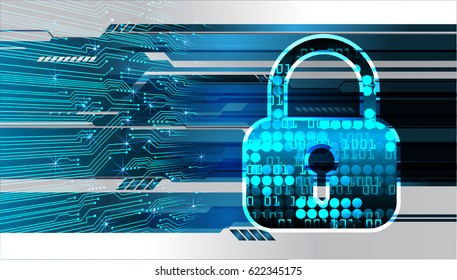 Safety concept, Closed Padlock on digital background, cyber security, Blue abstract hi speed internet technology background illustration. key