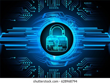 Safety concept, Closed Padlock on digital background, cyber security, Blue abstract hi speed internet technology background illustration. key