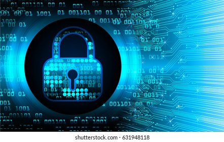 Safety concept, Closed Padlock on digital background, cyber security, Blue abstract hi speed internet technology background illustration. key