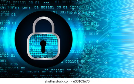 Safety concept, Closed Padlock on digital background, cyber security, Blue abstract hi speed internet technology background illustration. key