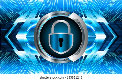 Safety concept, Closed Padlock on digital background, cyber security, Blue abstract hi speed internet technology background illustration. key