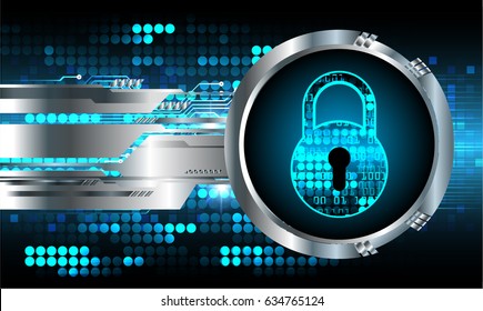 Safety concept, Closed Padlock on digital background, cyber security, Blue abstract hi speed internet technology background illustration. key