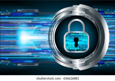 Safety concept, Closed Padlock on digital background, cyber security, Blue abstract hi speed internet technology background illustration. key