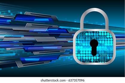 Safety concept, Closed Padlock on digital background, cyber security, Blue abstract hi speed internet technology background illustration. key
