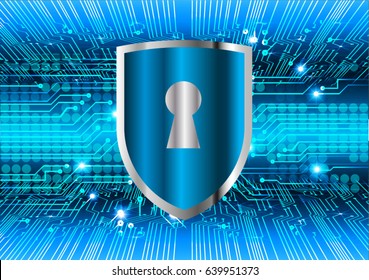 Safety concept, Closed Padlock on digital background, cyber security, Blue abstract hi speed internet technology background illustration. key