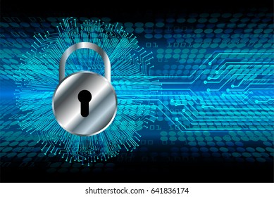 Safety concept, Closed Padlock on digital background, cyber security, Blue abstract hi speed internet technology background illustration. key