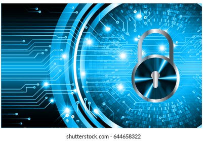 Safety concept, Closed Padlock on digital background, cyber security, Blue abstract hi speed internet technology background illustration. key vector