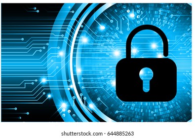 Safety concept, Closed Padlock on digital background, cyber security, Blue abstract hi speed internet technology background illustration. key vector