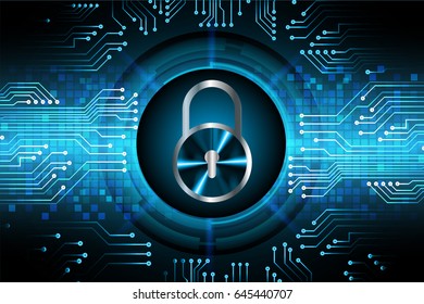 Safety concept, Closed Padlock on digital, cyber security, Blue abstract hi speed internet technology background illustration. key