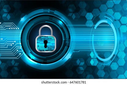 Safety concept, Closed Padlock on digital, cyber security, Blue abstract hi speed internet technology background illustration. key vector