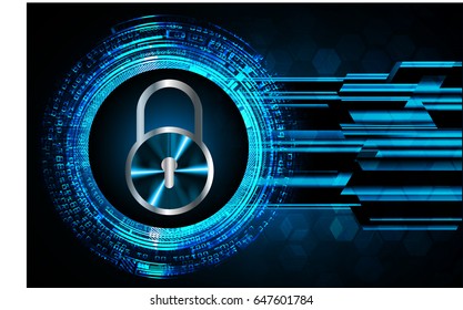 Safety concept, Closed Padlock on digital, cyber security, Blue abstract hi speed internet technology background illustration. key vector