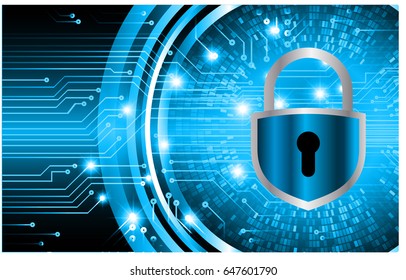 Safety concept, Closed Padlock on digital, cyber security, Blue abstract hi speed internet technology background illustration. key vector