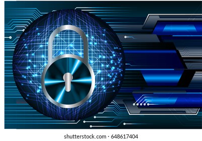 Safety concept, Closed Padlock on digital background, cyber security, Blue abstract hi speed internet technology background illustration. key