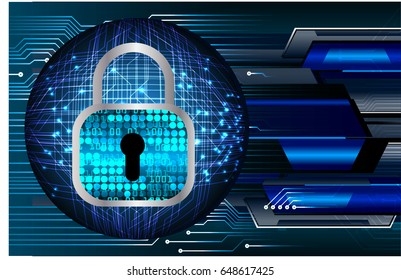 Safety concept, Closed Padlock on digital background, cyber security, Blue abstract hi speed internet technology background illustration. key